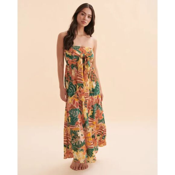 Rip Curl Dresses & Skirts - Rip Curl Brazilian Soul Bandeau Midi Dress Tropical Floral Strapless XS Small